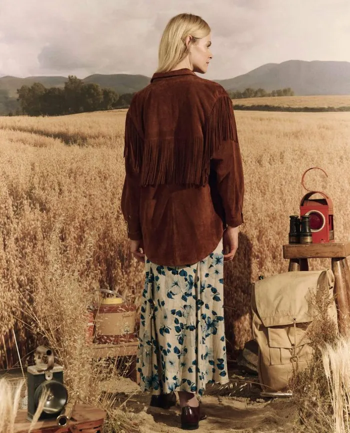 Collection The Great The Suede Fringe Shirt Jacket Cognac