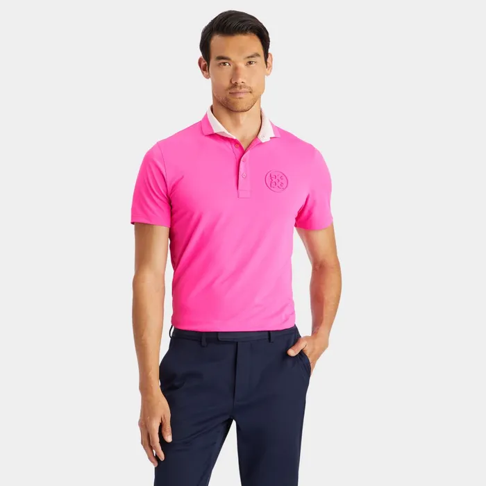 Contrast Collar Tech Piqu Modern Spread Collar Polo Day Glow Pink Men GFORE Tops