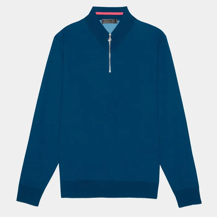 Contrast V Neck Merino Wool Quarter Zip Sweater Petrol Men GFORE Tops