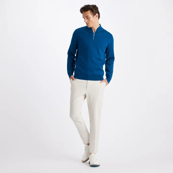 Contrast V Neck Merino Wool Quarter Zip Sweater Petrol Men GFORE Tops