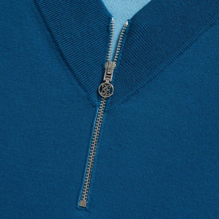 Contrast V Neck Merino Wool Quarter Zip Sweater Petrol Men GFORE Tops