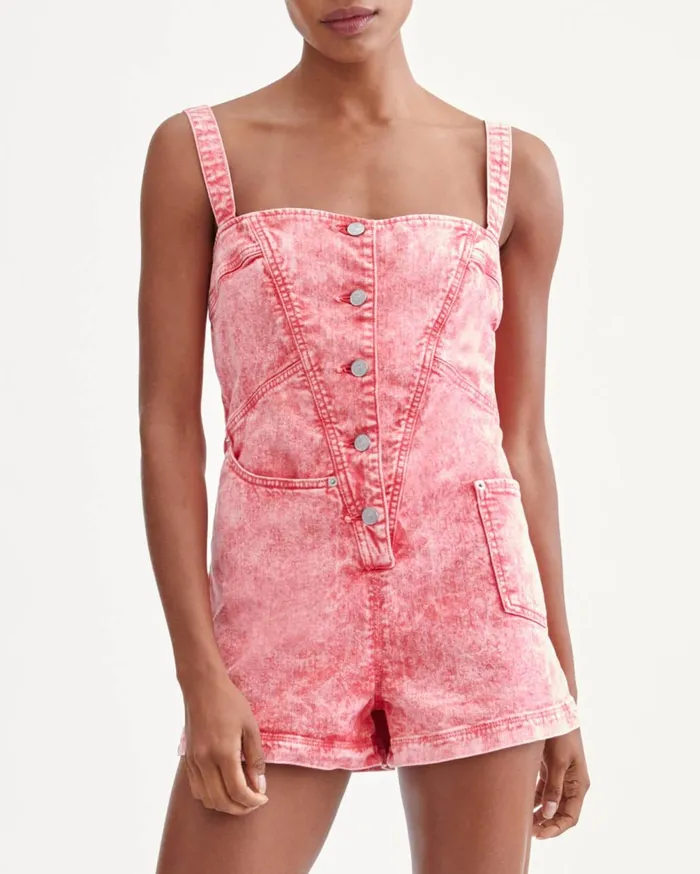 Dresses 038 Jumpsuits Women 7 For All Mankind Asymmetric Pocket Romper In Acid Red