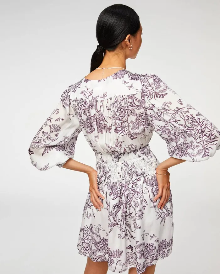 Dresses 038 Jumpsuits Women 7 For All Mankind Long Sleeve Dress With Smocking In Purple Magic Garden