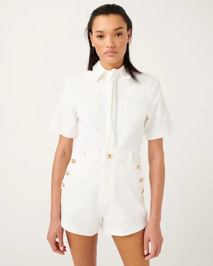 Dresses 038 Jumpsuits Women 7 For All Mankind Romper In Broken Twill White