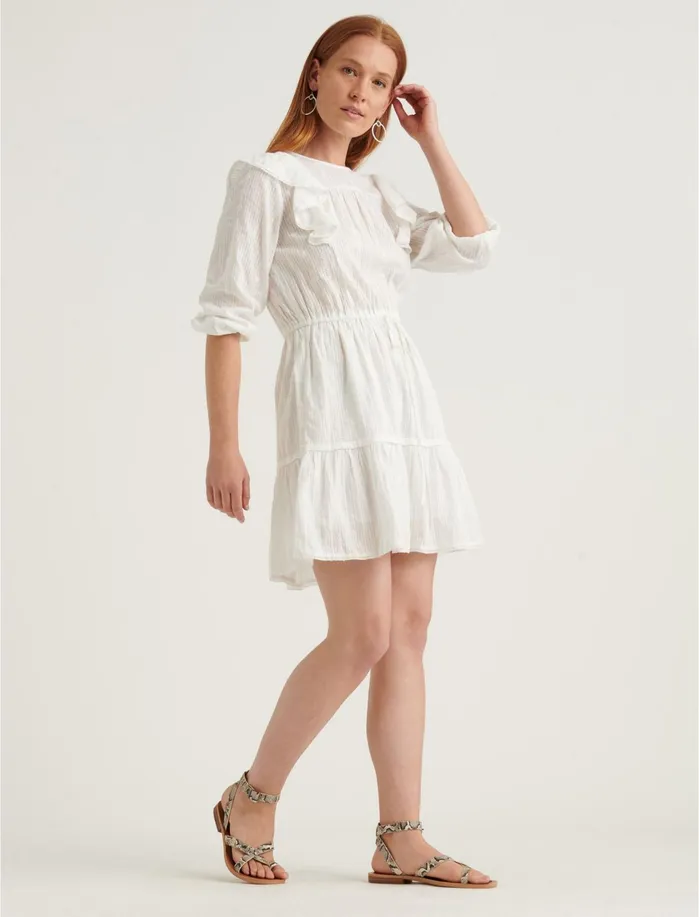 Dresses Women Lucky Brand Charlie Ruffle Mini Dress Lucky White