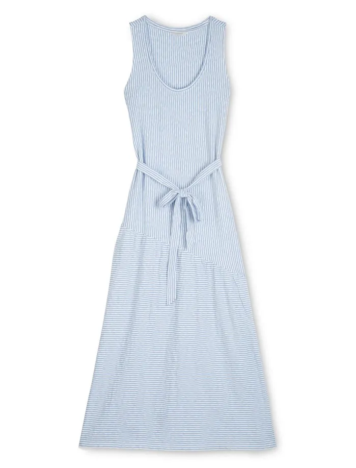 Dresses Women Lucky Brand Eliza Stripe Belted Maxi Dress Light Blue White