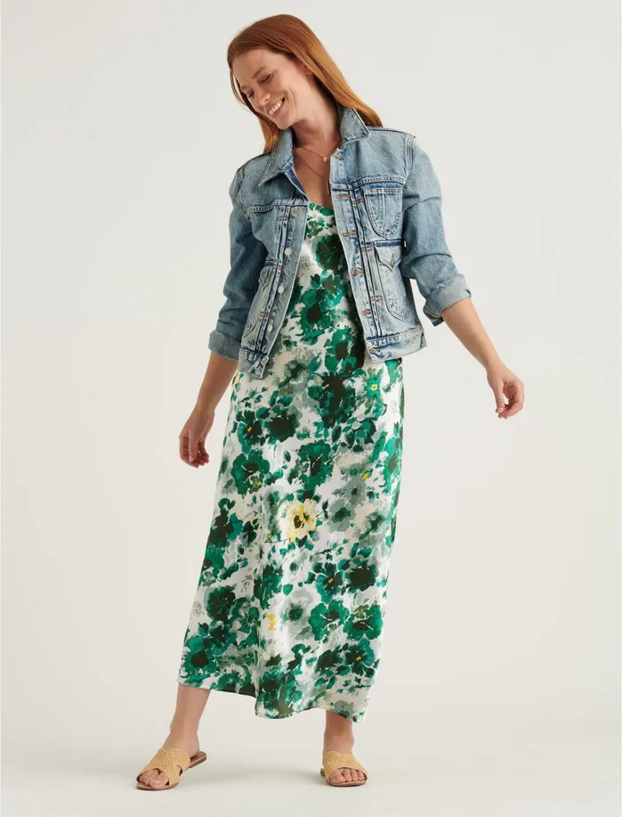 Dresses Women Lucky Brand Natalie Slip Maxi Dress Green Multi