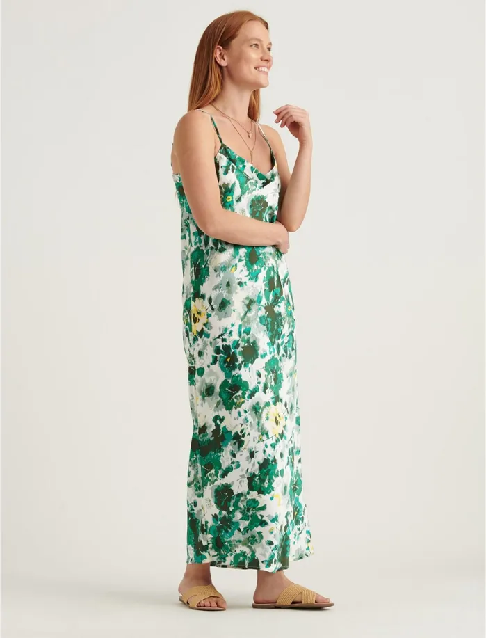 Dresses Women Lucky Brand Natalie Slip Maxi Dress Green Multi