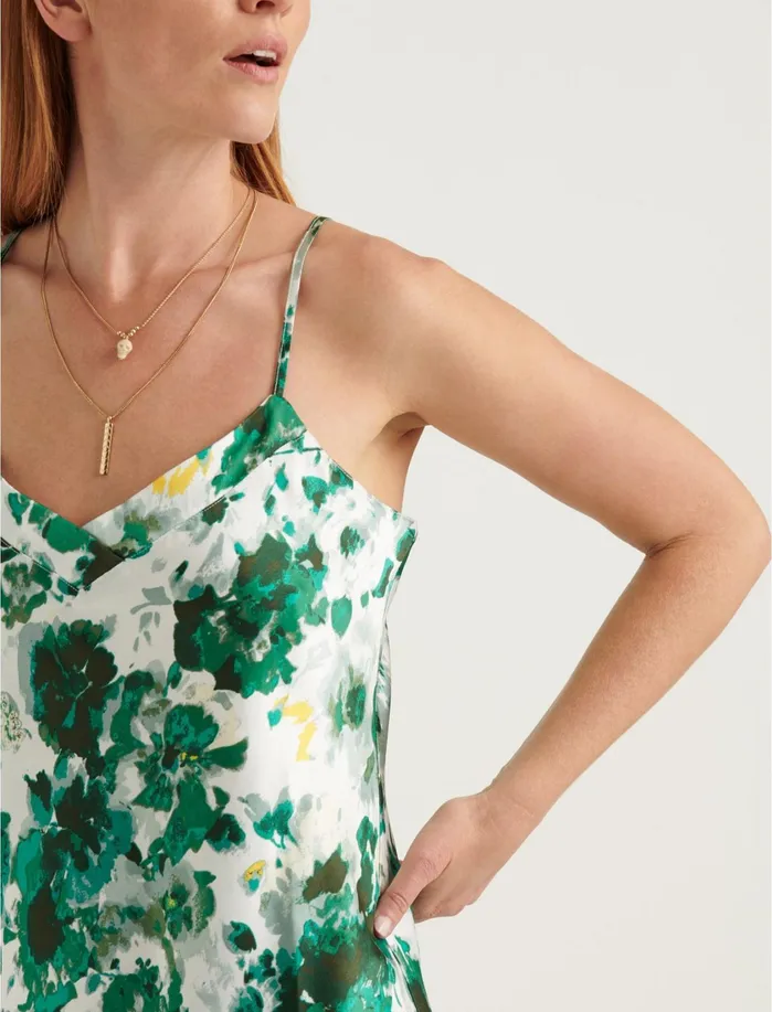 Dresses Women Lucky Brand Natalie Slip Maxi Dress Green Multi