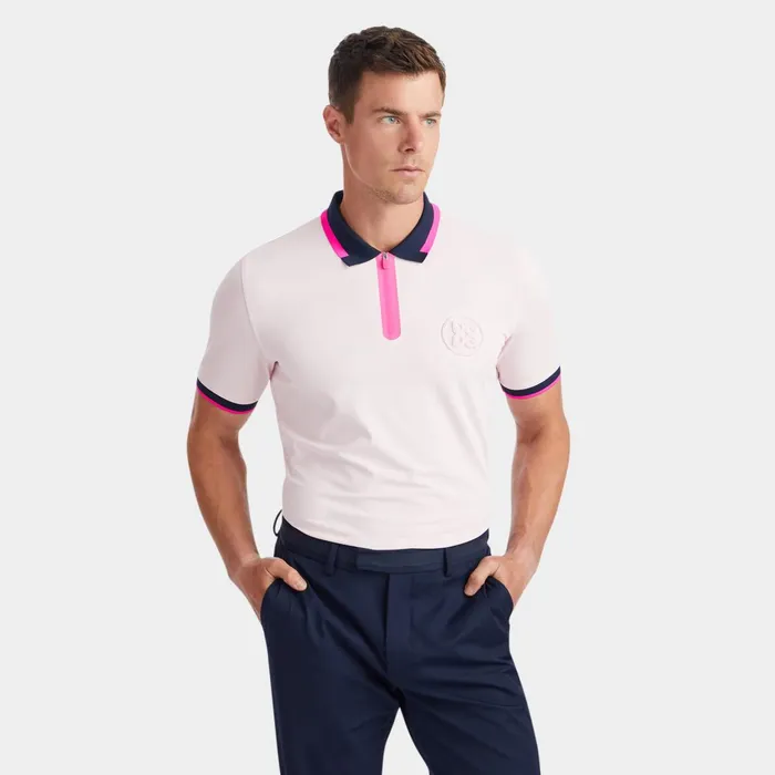 Embossed Logo Banded Sleeve Quarter Zip Tech Piqu Polo Cameo Men GFORE Tops
