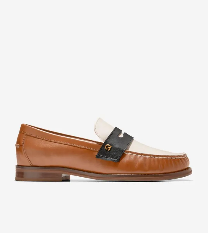 Flats and SlipOns Women Cole Haan Lux Pinch Penny Loafer Pecanivoryblack