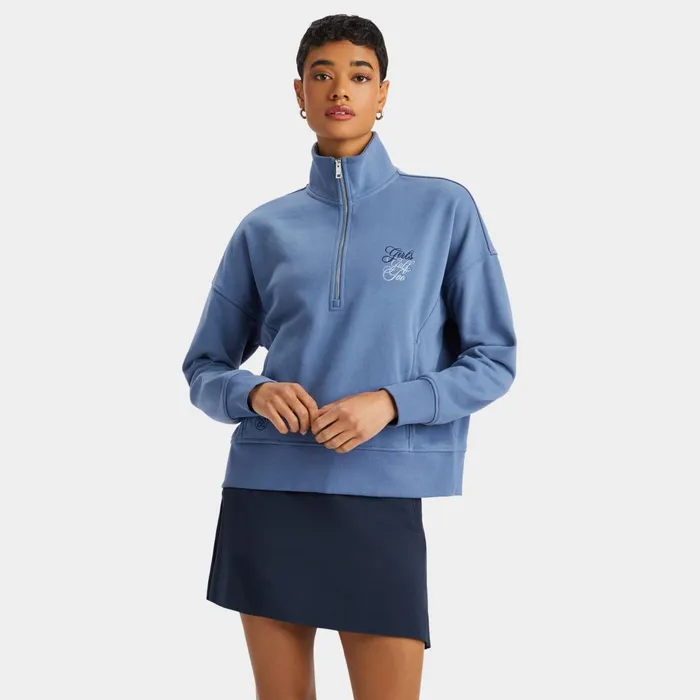 Girls Golf Too French Terry Quarter Zip Boxy Pullover Slate Women GFORE Tops