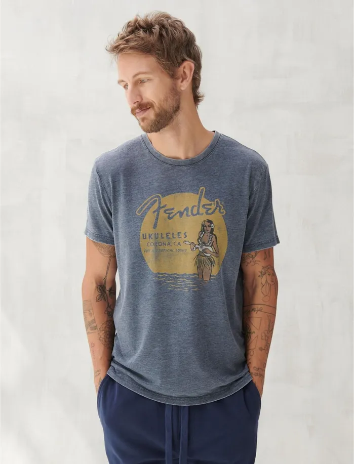 Graphic Tees Men Lucky Brand Fender Ukuleles American Navy