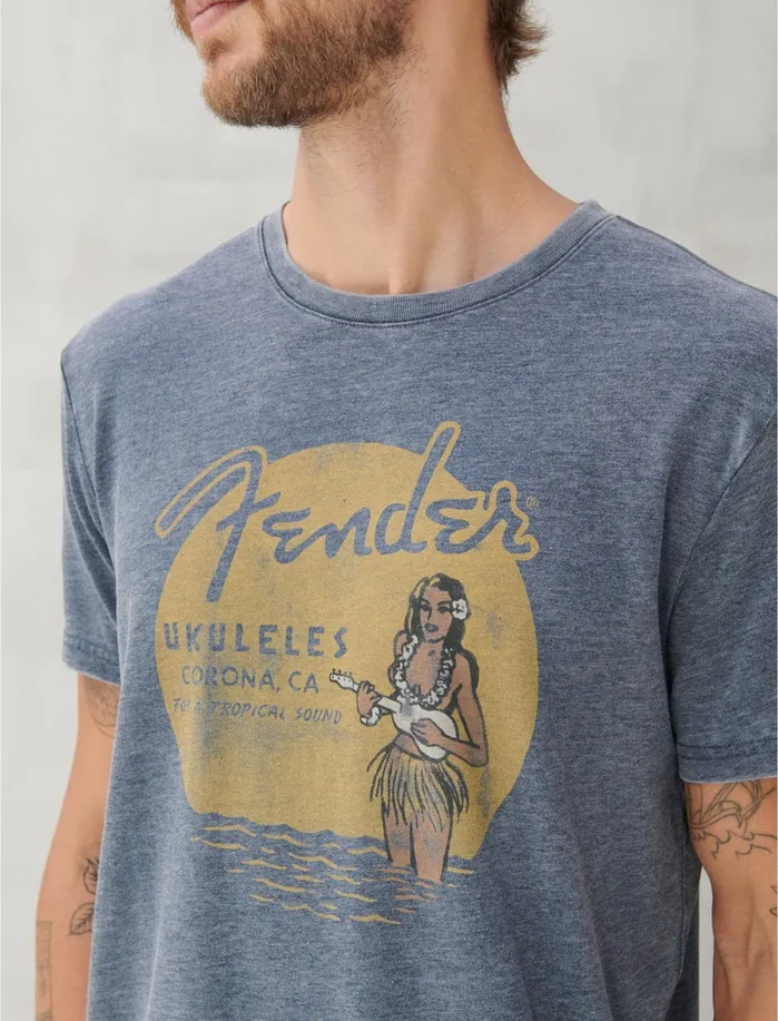 Graphic Tees Men Lucky Brand Fender Ukuleles American Navy