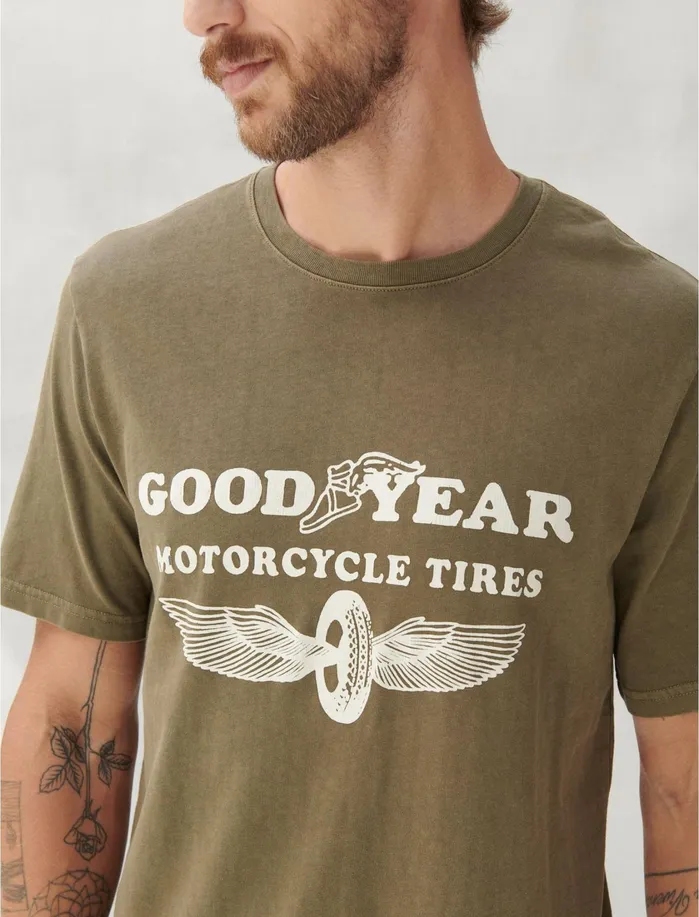Graphic Tees Men Lucky Brand GOODYEAR WINGED WHEEL TEE Dusky Green