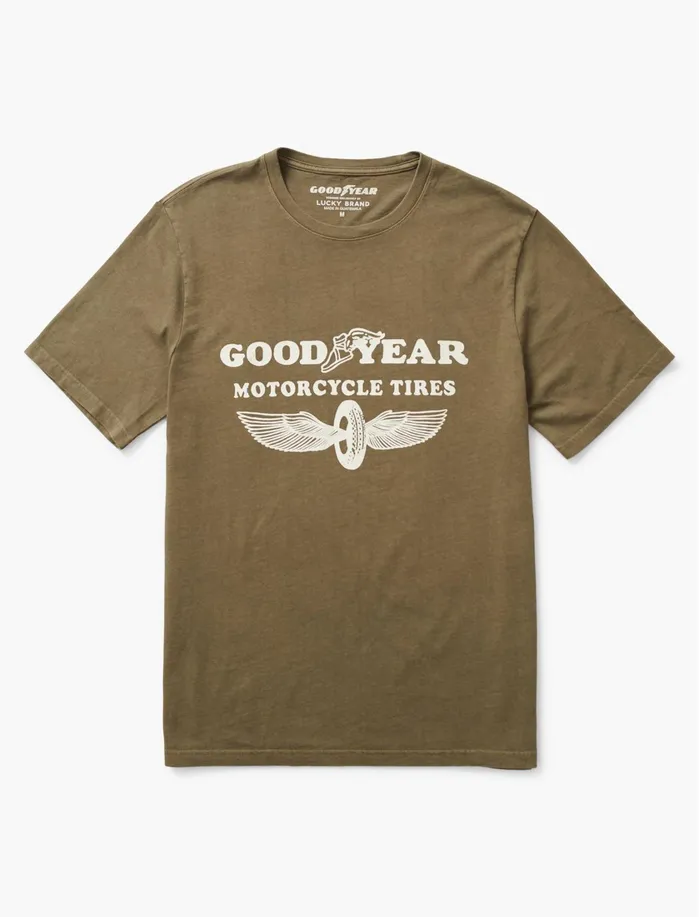 Graphic Tees Men Lucky Brand GOODYEAR WINGED WHEEL TEE Dusky Green