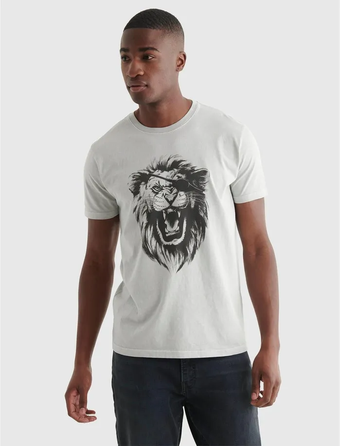Graphic Tees Men Lucky Brand Lion Patch Grey