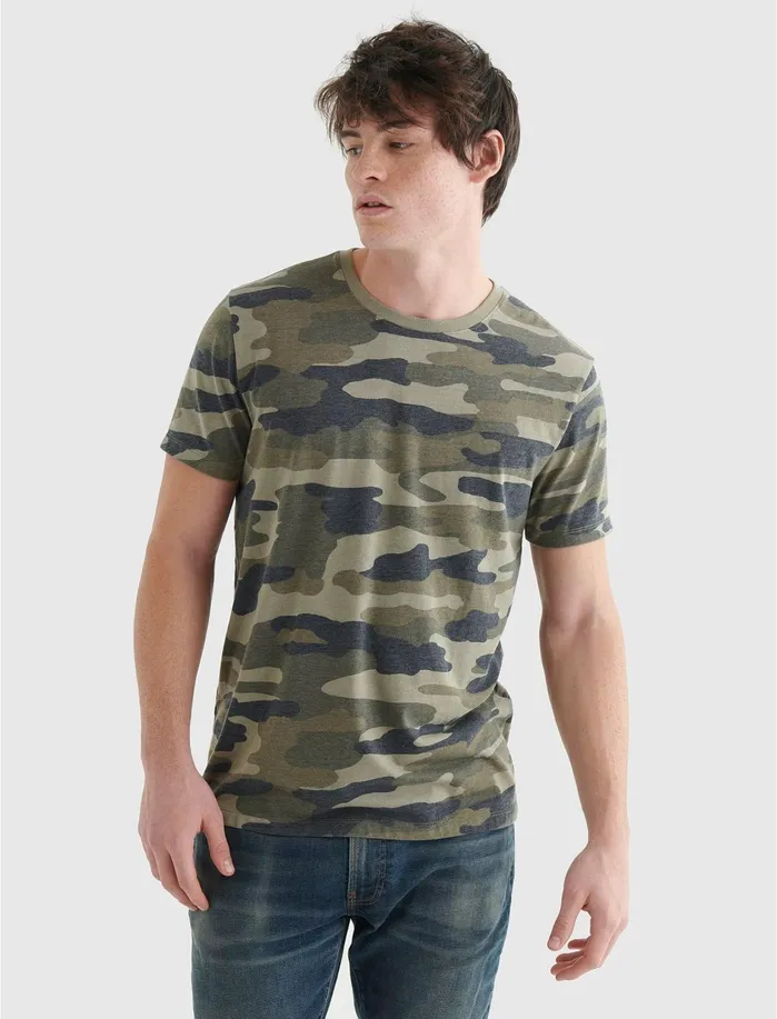 Graphic Tees Men Lucky Brand Military Crew Camo army Colors