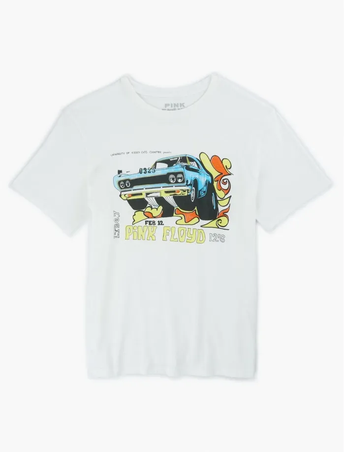 Graphic Tees Men Lucky Brand Pink Floyd Car Tee Bright White