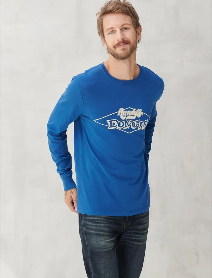 Graphic Tees Men Lucky Brand Randys Donuts Logos Estate Blue