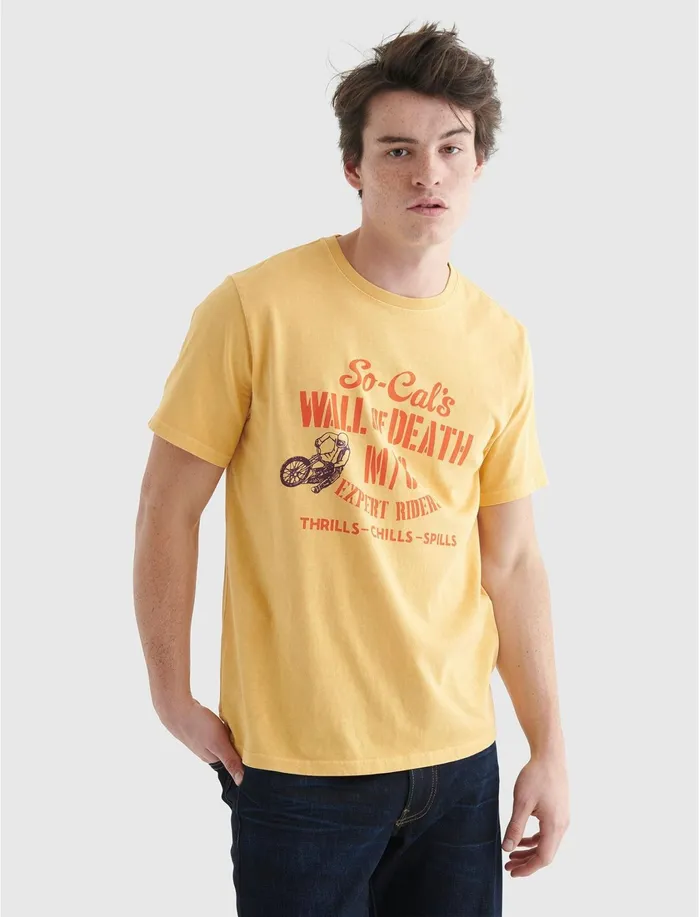 Graphic Tees Men Lucky Brand Wall Of Death Tee Ochre