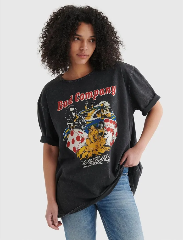 Graphic Tees Women Lucky Brand Bad Company Oversized Tee Jet Black