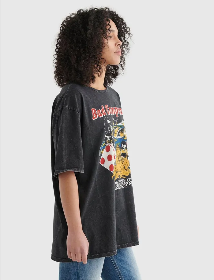 Graphic Tees Women Lucky Brand Bad Company Oversized Tee Jet Black Graphic Tees Women Lucky Brand Bad Company Oversized Tee Jet Black