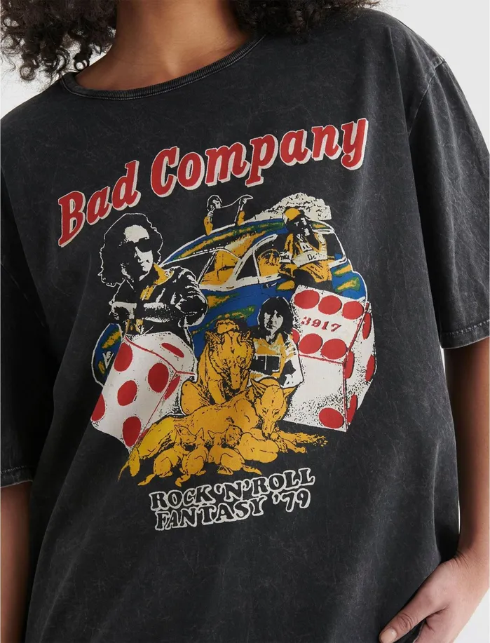 Graphic Tees Women Lucky Brand Bad Company Oversized Tee Jet Black Graphic Tees Women Lucky Brand Bad Company Oversized Tee Jet Black