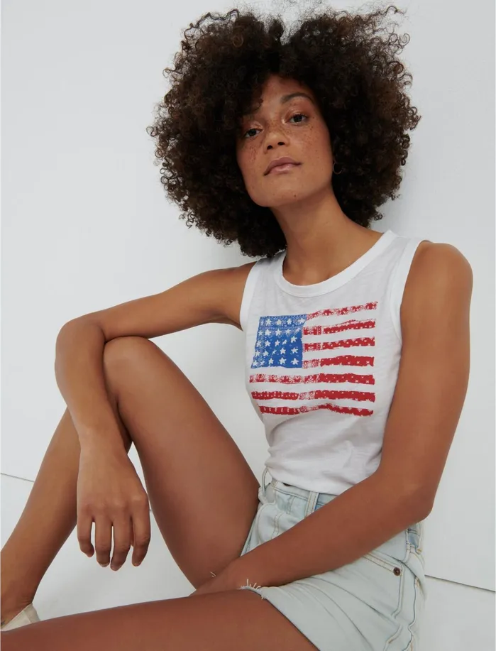 Graphic Tees Women Lucky Brand Bandana Flag Tank Lucky White