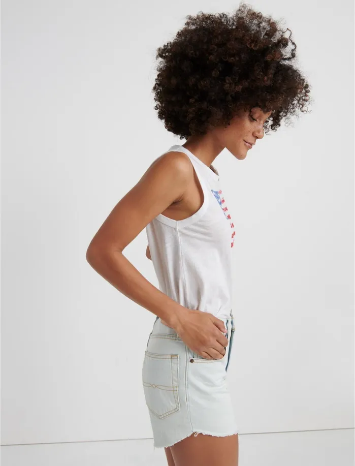 Graphic Tees Women Lucky Brand Bandana Flag Tank Lucky White