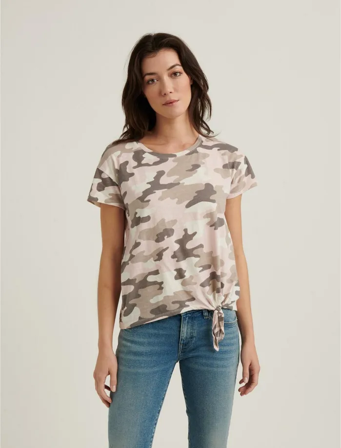 Graphic Tees Women Lucky Brand Camo Side Tie Tee Natural Multi