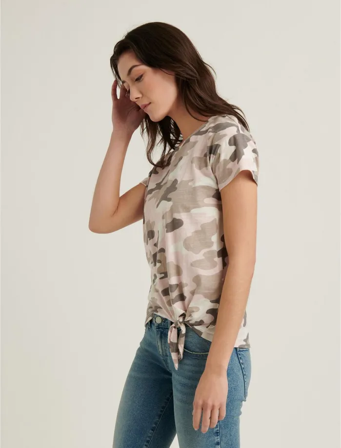 Graphic Tees Women Lucky Brand Camo Side Tie Tee Natural Multi