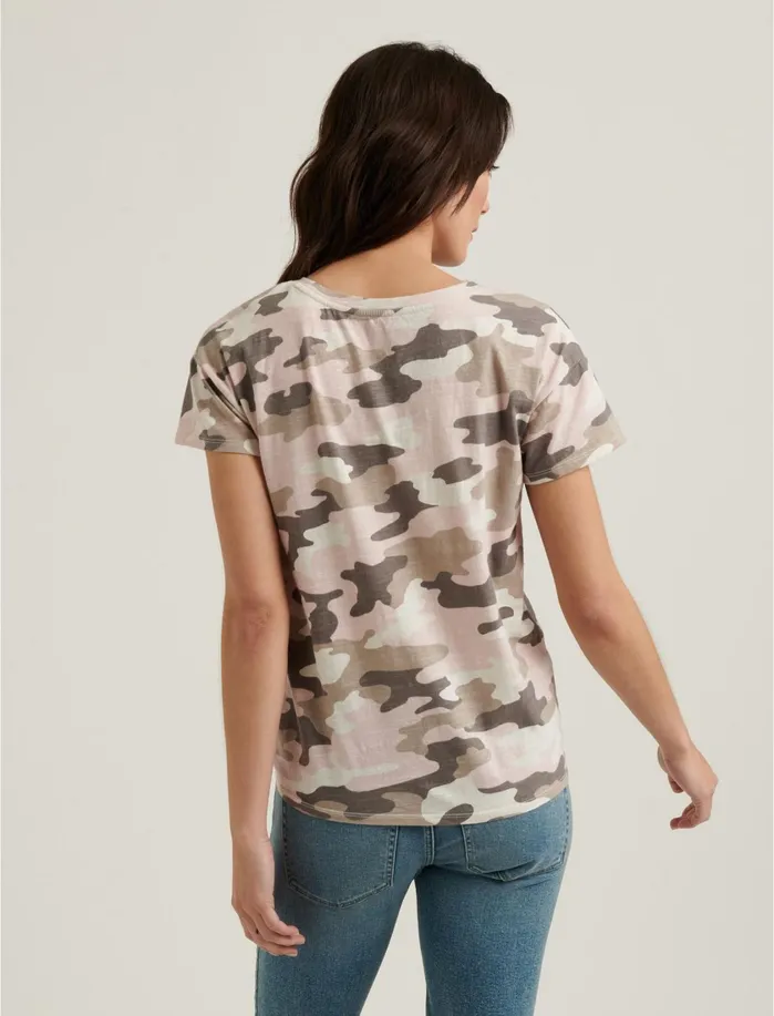 Graphic Tees Women Lucky Brand Camo Side Tie Tee Natural Multi