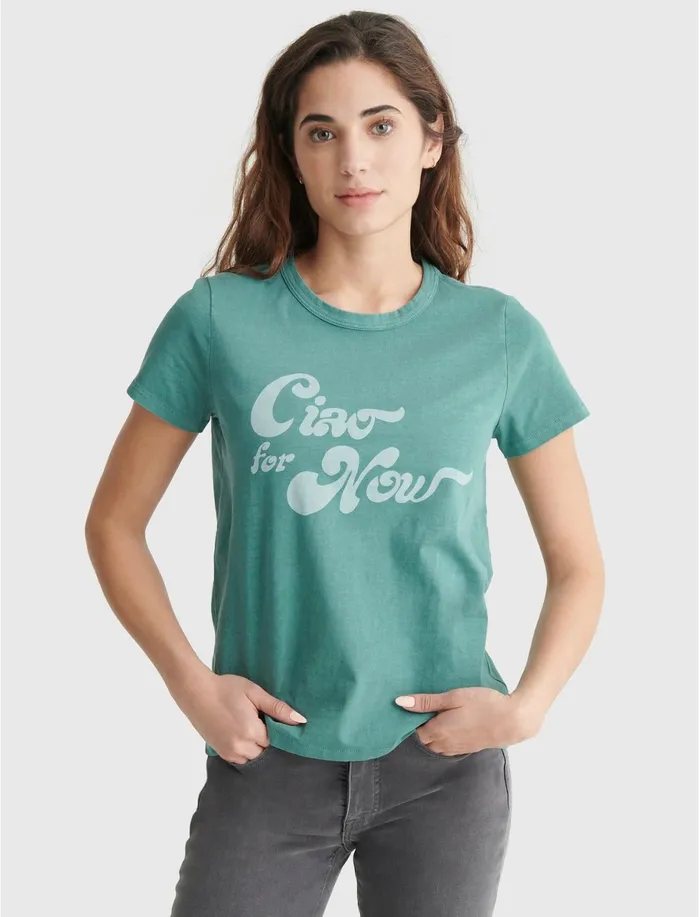 Graphic Tees Women Lucky Brand Ciao For Now Classic Crew Tee Blue Spruce