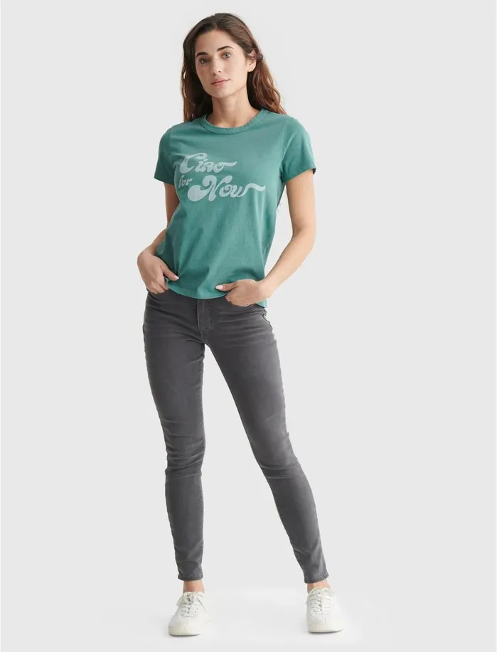 Graphic Tees Women Lucky Brand Ciao For Now Classic Crew Tee Blue Spruce