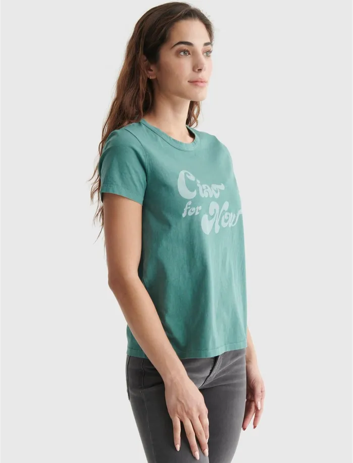 Graphic Tees Women Lucky Brand Ciao For Now Classic Crew Tee Blue Spruce