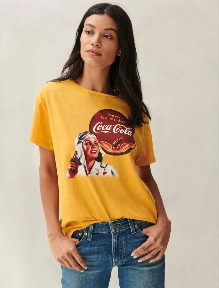 Graphic Tees Women Lucky Brand CocaCola Aviation Graphic Tee Golden Yellow