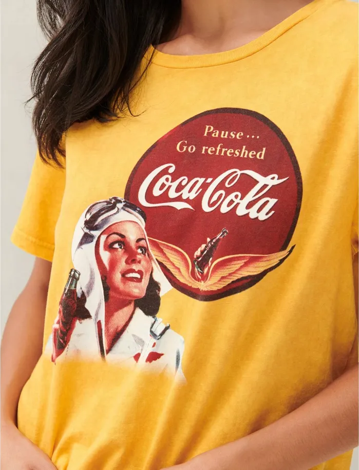 Graphic Tees Women Lucky Brand CocaCola Aviation Graphic Tee Golden Yellow