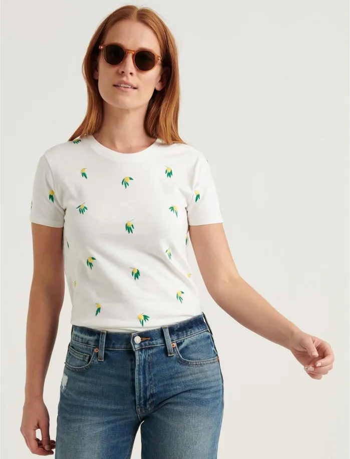 Graphic Tees Women Lucky Brand Embroidered Lemon Tee Lucky White
