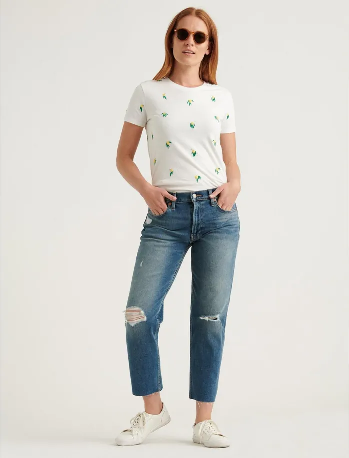 Graphic Tees Women Lucky Brand Embroidered Lemon Tee Lucky White