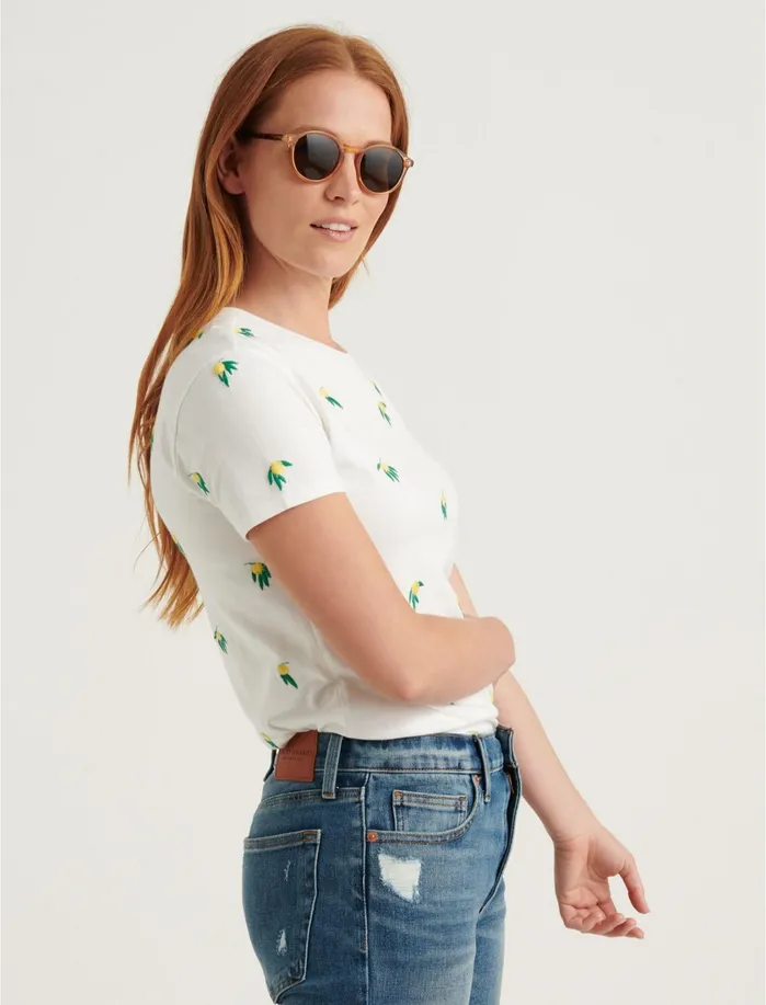 Graphic Tees Women Lucky Brand Embroidered Lemon Tee Lucky White