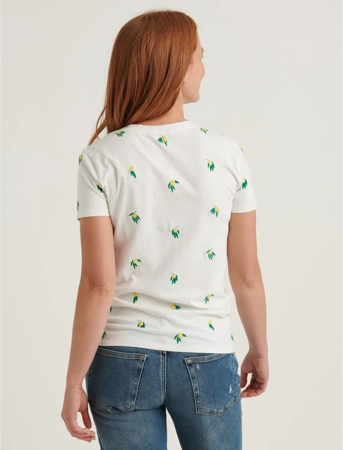Graphic Tees Women Lucky Brand Embroidered Lemon Tee Lucky White