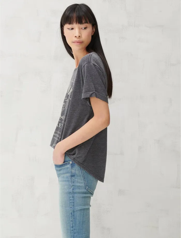 Graphic Tees Women Lucky Brand JACK DANIELS ROLLED SLEEVE TEE Black Mountain