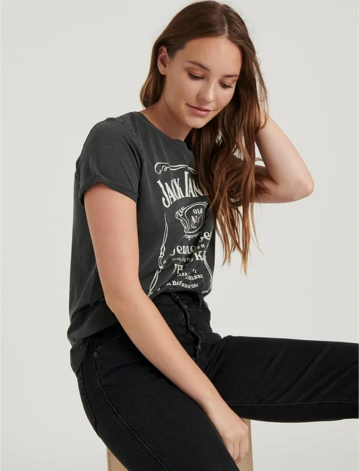 Graphic Tees Women Lucky Brand Jack Daniels Whiskey Tee Lucky Black
