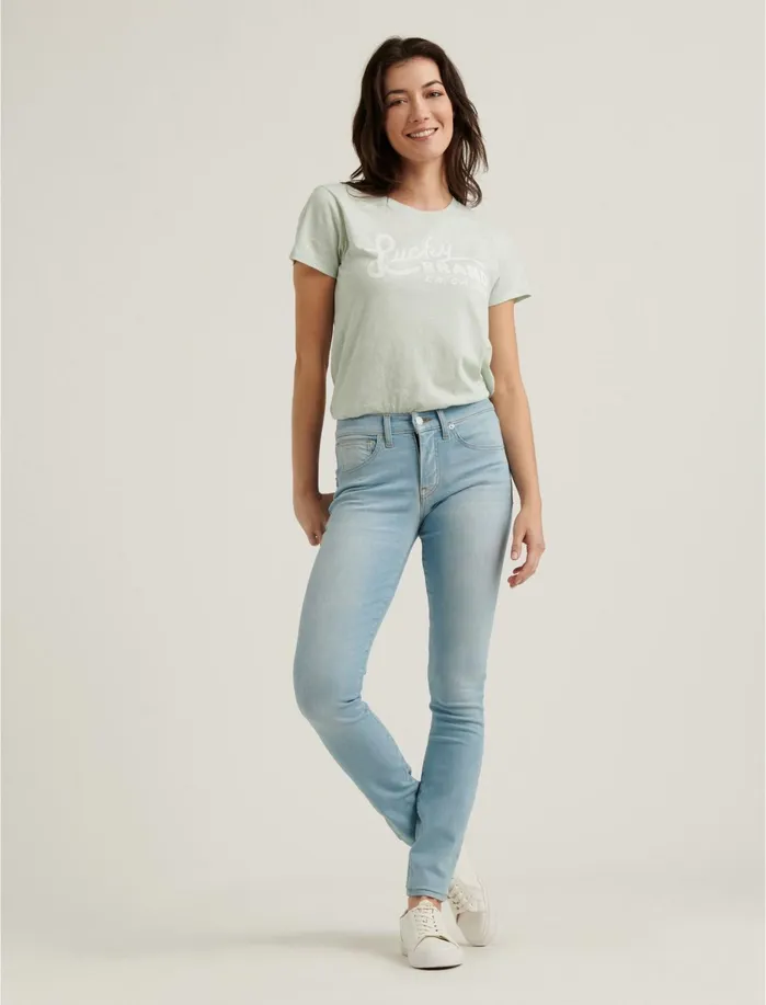 Graphic Tees Women Lucky Brand Lucky Brand Scripted Tee Misty Blue