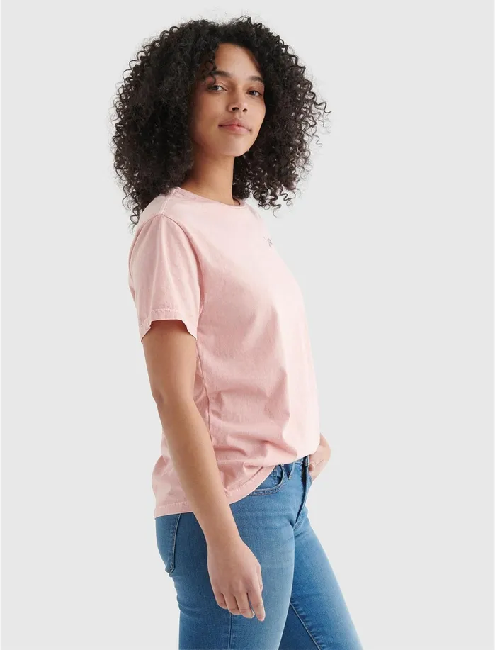 Graphic Tees Women Lucky Brand Lucky You Script Boyfriend Rose Tan Graphic Tees Women Lucky Brand Lucky You Script Boyfriend Rose Tan