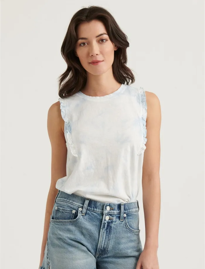 Graphic Tees Women Lucky Brand Ruffle Tank Blue Multi