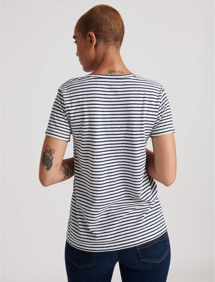Graphic Tees Women Lucky Brand Striped Essential VNeck Tee Navy Stripe