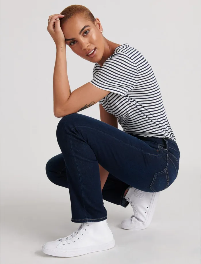Graphic Tees Women Lucky Brand Striped Essential VNeck Tee Navy Stripe