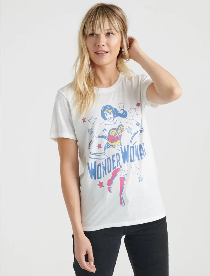 Graphic Tees Women Lucky Brand Wonder Woman Tee Lucky White